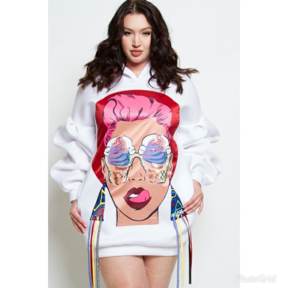 Tops - PLUS  LONG SLEEVES SOLID TRENDY MINI DRESS HOODIE